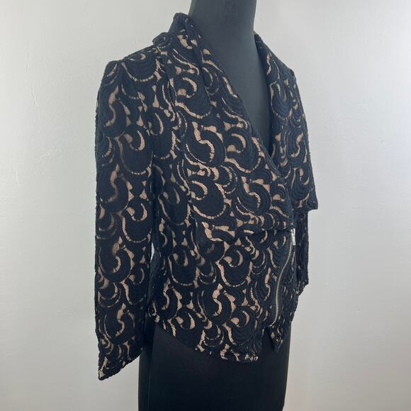 Vivienne Tam Black Tan Lace Overlay Cropped Asymmetric Evening Jacket Blazer 10 - Picture 3 of 6